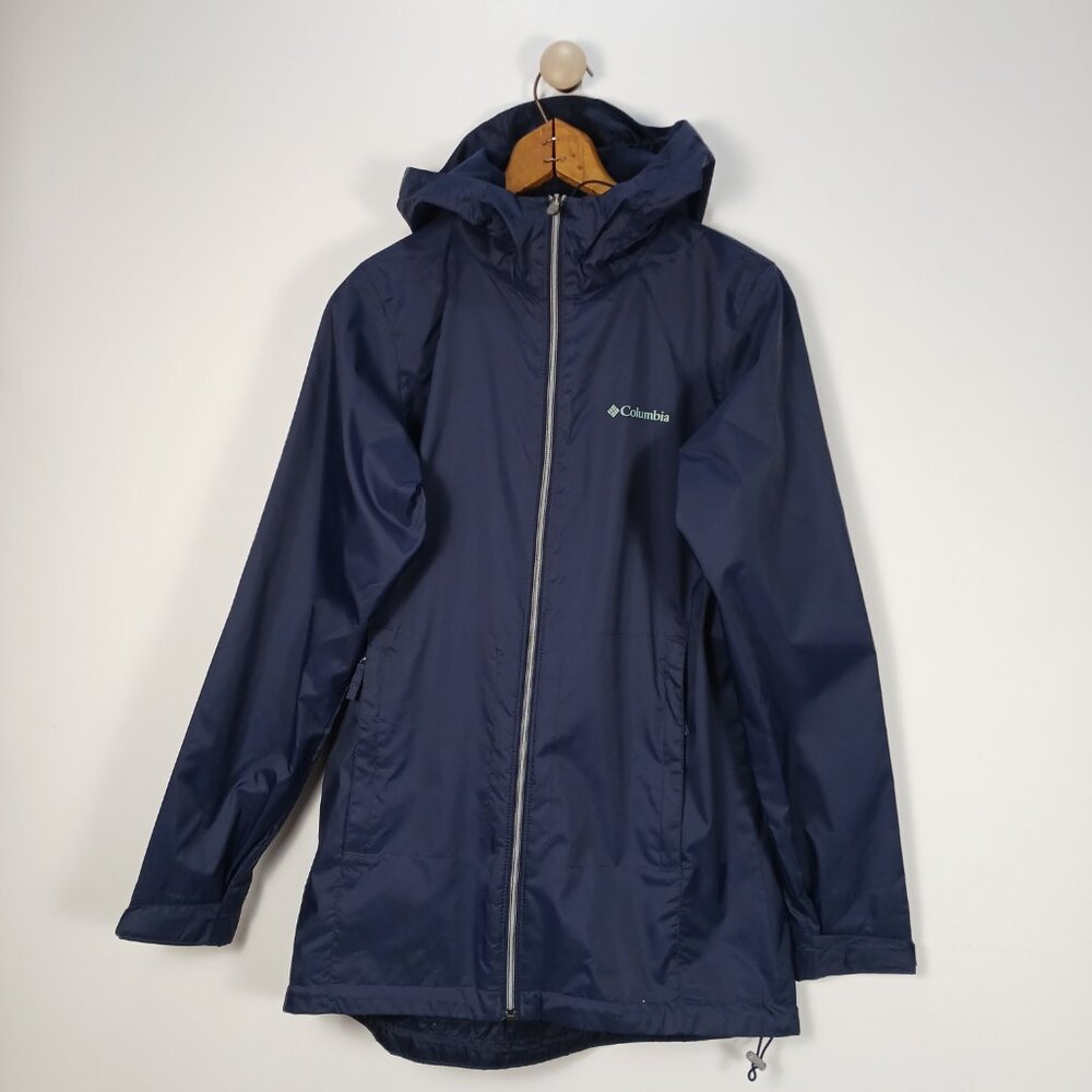 Columbia Womens XS Navy Rain Jacket Lightweight Hooded Windbreaker